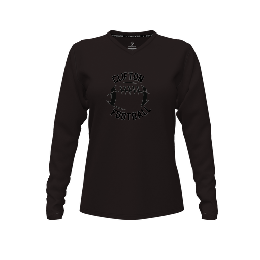 [FTLVCFBK-FYXS-LOGO2] Decker Comfort T-Shirt (Female Youth XS, Black, V Neck, Logo 2, Long Sleeve)