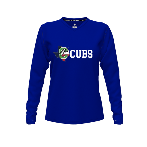 [FTLVCFRY-FYXS-LOGO3] Decker Comfort T-Shirt (Female Youth XS, Royal, V Neck, Logo 3, Long Sleeve)