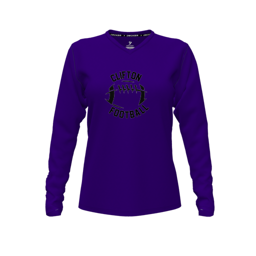 [FTLVCFPP-FYXS-LOGO2] Decker Comfort T-Shirt (Female Youth XS, Purple, V Neck, Logo 2, Long Sleeve)