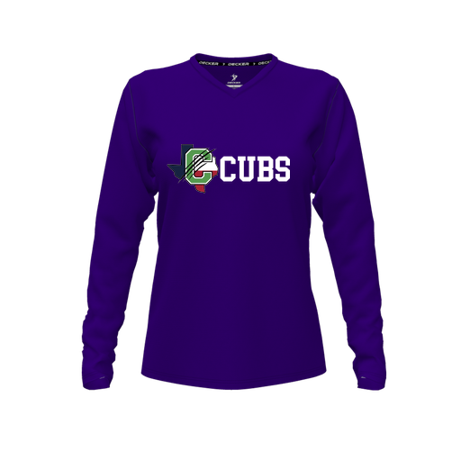 [FTLVCFPP-FYXS-LOGO3] Decker Comfort T-Shirt (Female Youth XS, Purple, V Neck, Logo 3, Long Sleeve)