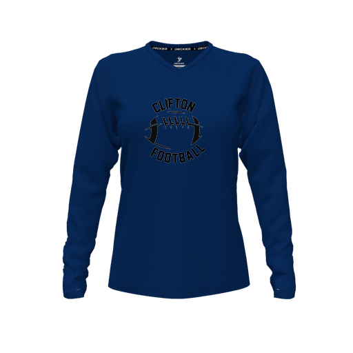 [FTLVPTNV-FYXS-LOGO2] Decker Performance T-Shirt (Female Youth XS, Navy, V Neck, Logo 2, Long Sleeve)